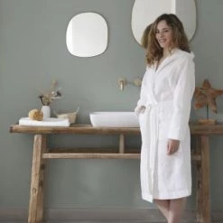 Le Jacquard Français Peignoirs Et Chaussons De Bain Peignoir En Coton Argile M/L -Gants de toilette Soldes peignoir en coton blanc m l 3