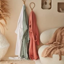 Essix Peignoirs Et Chaussons De Bain Peignoir En Gaze De Coton Beige -Gants de toilette Soldes peignoir en gaze de coton beige 1