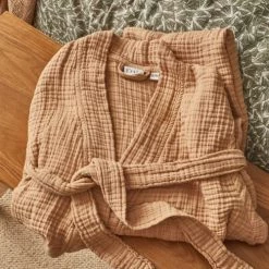 Essix Peignoirs Et Chaussons De Bain Peignoir En Gaze De Coton Beige -Gants de toilette Soldes peignoir en gaze de coton beige 2