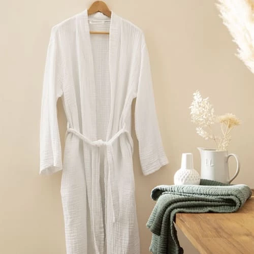 Essix Peignoirs Et Chaussons De Bain Peignoir En Gaze De Coton Blanc L/XL 4 Essix Peignoirs Et Chaussons De Bain Peignoir En Gaze De Coton Blanc L/XL – Image 2