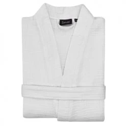 Sensei Maison Peignoirs Et Chaussons De Bain Peignoir En Gaze De Coton Blanc L/XL -Gants de toilette Soldes peignoir en gaze de coton blanc l xl 9