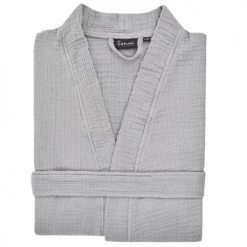 Sensei Maison Peignoirs Et Chaussons De Bain Peignoir En Gaze De Coton Gris Perle L/XL -Gants de toilette Soldes peignoir en gaze de coton gris perle l xl 2
