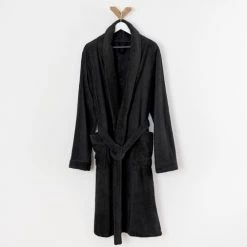 Linandelle Peignoirs Et Chaussons De Bain Peignoir éponge Col Chale En Coton Noir 3xl -Gants de toilette Soldes peignoir eponge col chale en coton noir 3xl 1
