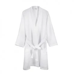 Blanc Cerise Peignoirs Et Chaussons De Bain Peignoir Femme Col Kimono En Coton BIO L Blanc