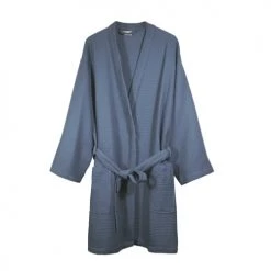 Blanc Cerise Peignoirs Et Chaussons De Bain Peignoir Femme Col Kimono En Coton BIO M Bleu Indigo