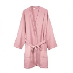 Blanc Cerise Peignoirs Et Chaussons De Bain Peignoir Femme Col Kimono En Coton BIO XXL Litchi