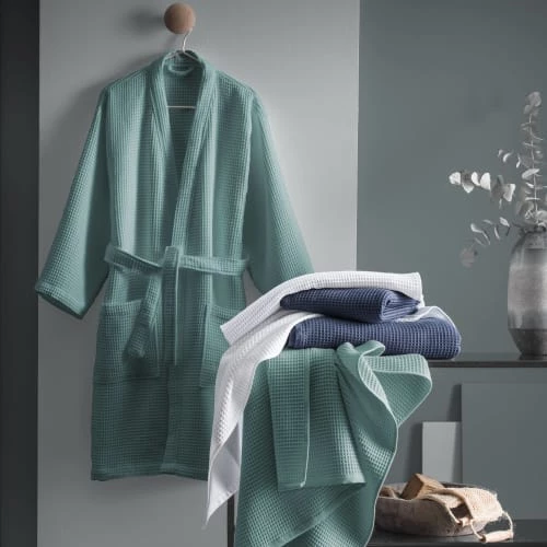 Blanc Cerise Peignoirs Et Chaussons De Bain Peignoir Homme Col Kimono En Coton BIO XL Vert Givré 4 Blanc Cerise Peignoirs Et Chaussons De Bain Peignoir Homme Col Kimono En Coton BIO XL Vert Givré – Image 2