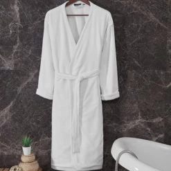 Sensei Maison Peignoirs Et Chaussons De Bain Peignoir Kimono Doublé Blanc L -Gants de toilette Soldes peignoir kimono double blanc l 4