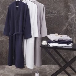 Sensei Maison Peignoirs Et Chaussons De Bain Peignoir Long Nid D'abeille 210gr/m² Blanc M -Gants de toilette Soldes peignoir long nid d abeille 210gr m2 blanc m 1