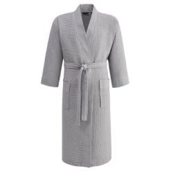 Sensei Maison Peignoirs Et Chaussons De Bain Peignoir Long Nid D'abeille 210gr/m² Gris Perle L -Gants de toilette Soldes peignoir long nid d abeille 210gr m2 gris perle l 6