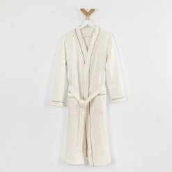 Linandelle Peignoirs Et Chaussons De Bain Peignoir Nid D'abeille En Coton Ivoire Xs -Gants de toilette Soldes peignoir nid d abeille en coton ivoire xs 1