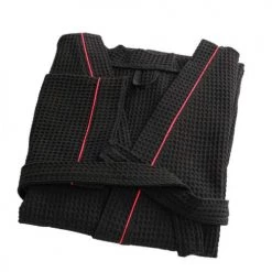 Linandelle Peignoirs Et Chaussons De Bain Peignoir Nid D'abeille En Coton Noir 5xl