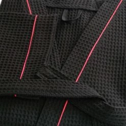 Linandelle Peignoirs Et Chaussons De Bain Peignoir Nid D'abeille En Coton Noir S -Gants de toilette Soldes peignoir nid d abeille en coton noir s 4