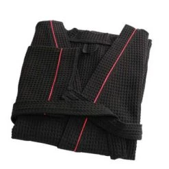 Linandelle Peignoirs Et Chaussons De Bain Peignoir Nid D'abeille En Coton Noir Xl -Gants de toilette Soldes peignoir nid d abeille en coton noir xl 6