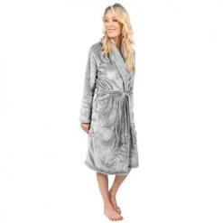 Sensei Maison Peignoirs Et Chaussons De Bain Peignoir Polaire Chaud Doublé Gris Perle M -Gants de toilette Soldes peignoir polaire chaud double gris perle m 3