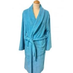 Montéléone Peignoirs Et Chaussons De Bain Peignoir Unisexe En Coton Bleu S -Gants de toilette Soldes peignoir unisexe en coton bleu s 5