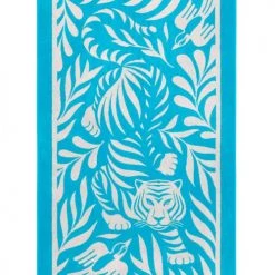 LA SERVIETTE PARIS Décoration De Jardin Serviette De Plage Coton Bio 500Gr/m² Motif Tigre Turquoise 90x170