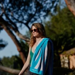 LA SERVIETTE PARIS Décoration De Jardin Serviette De Plage Coton Bio 500Gr/m² Rayures Turquoise/rose 90x170 -Gants de toilette Soldes serviette de plage coton bio 500gr m2 rayures turquoise rose 90x170 3