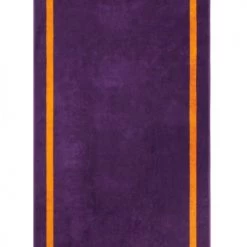 LA SERVIETTE PARIS Décoration De Jardin Serviette De Plage Coton Bio 500Gr/m² Violet Cadre Orange 90x170
