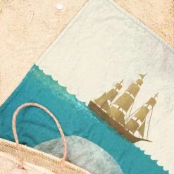 Juniqe Décoration De Jardin Serviette De Plage En éponge-velours En Blanc Ivoire & Bleu 90x180 -Gants de toilette Soldes serviette de plage en eponge velours en blanc ivoire bleu 90x180 15