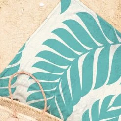 Juniqe Décoration De Jardin Serviette De Plage En éponge-velours En Blanc & Turquoise 90x180 -Gants de toilette Soldes serviette de plage en eponge velours en blanc turquoise 90x180 6