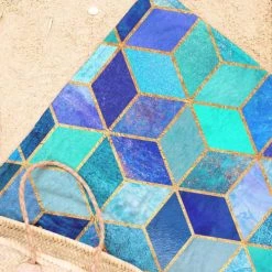 Juniqe Décoration De Jardin Serviette De Plage En éponge-velours En Bleu & Turquoise 90x180 -Gants de toilette Soldes serviette de plage en eponge velours en bleu turquoise 90x180 12