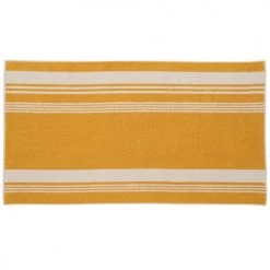 Maisons Du Monde Accessoires Et Serviettes De Plage  Serviette Tissée Jacquard En Coton Biologique Motifs à Rayures écrues Et Jaunes 100x180